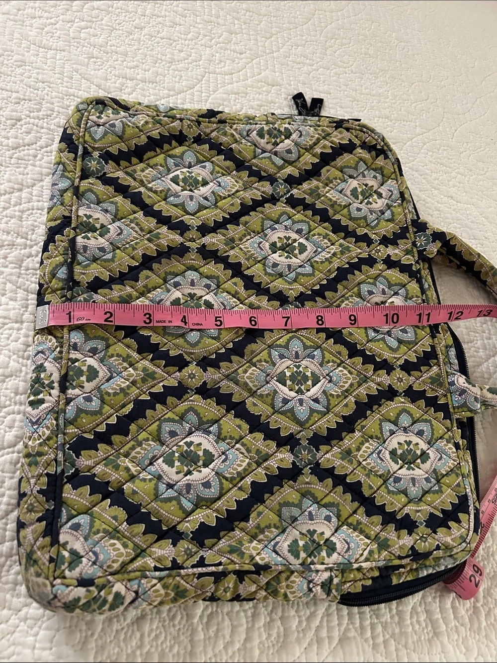Vera Bradley Quilted Laptop Tote in Olive, Navy and Cream